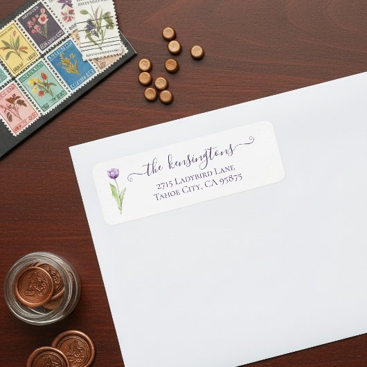 ミニマル深い独身のパープルチューリ結婚ップのラベル ラベル