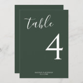 ミニマル深い緑のスクリプ結婚トのテーブル番号 (正面/裏面)