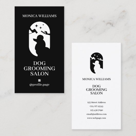 ミニマル澄んエレガント白黒ドッグのロゴ 名刺 (正面/裏面)