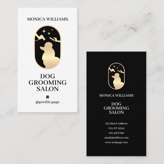 ミニマル澄んエレガント金ゴールドドッググルーミングロゴ 名刺 (正面/裏面)