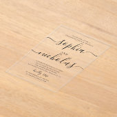 ミニマル澄ん婚約パーティ | スクリプトエレガント アクリル招待状 (レイダウン)