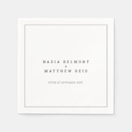 ミニマル灰色の白の垂直文字結婚ズ スタンダードカクテルナプキン