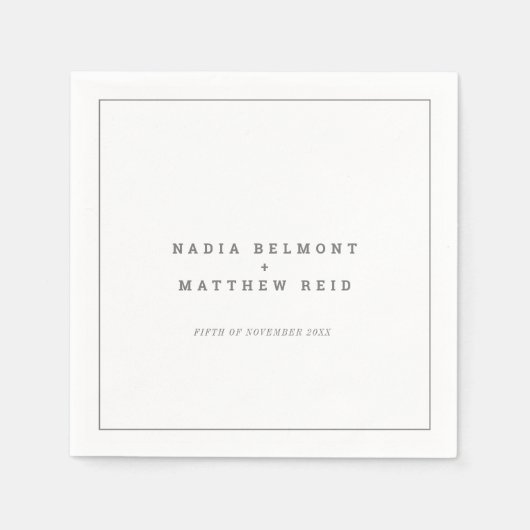 ミニマル灰色の白の垂直文字結婚ズ スタンダードカクテルナプキン (正面)
