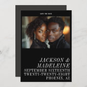 ミニマル無地のタイポグラフィブラック結婚フォト セーブザデート (正面/裏面)