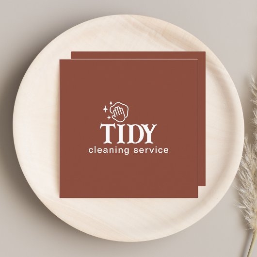 ミニマル焦げオレンジ清掃サービスカスタム スクエア名刺