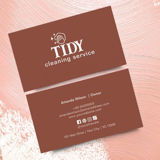 ミニマル焦げオレンジ清掃サービスカスタム 名刺
