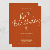 ミニマル焦げオレンジ16誕生日 招待状 (正面/裏面)