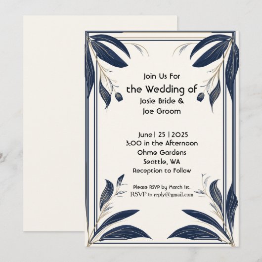 ミニマル熱帯結婚式招待状 招待状 (正面/裏面)