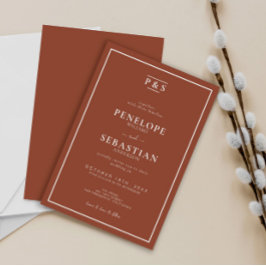 ミニマル燃えたオレンジボホモノグラム結婚ズ 招待状