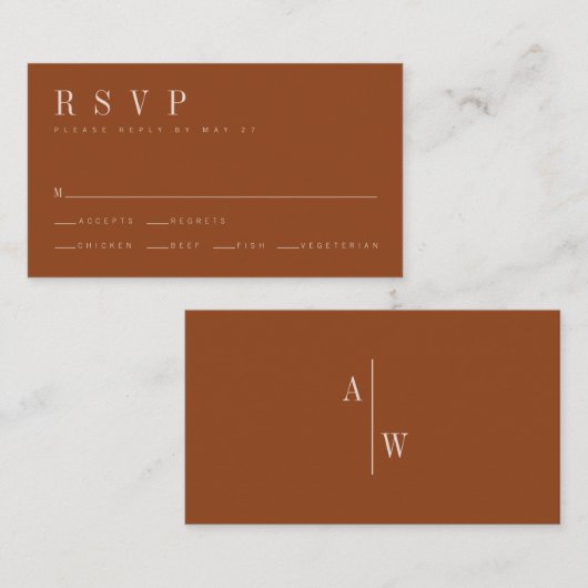 ミニマル燃えたオレンジ色の結婚式RSVPカード ノートカード (正面/裏面)
