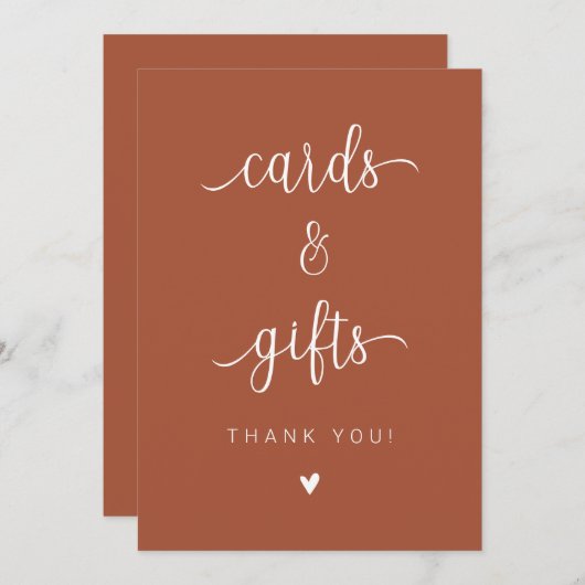 ミニマル燃えたスクリプトカードとギフトサイン 招待状 (正面/裏面)