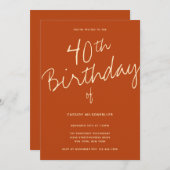 ミニマル燃えオレンジ40歳の誕生日 招待状 (正面/裏面)
