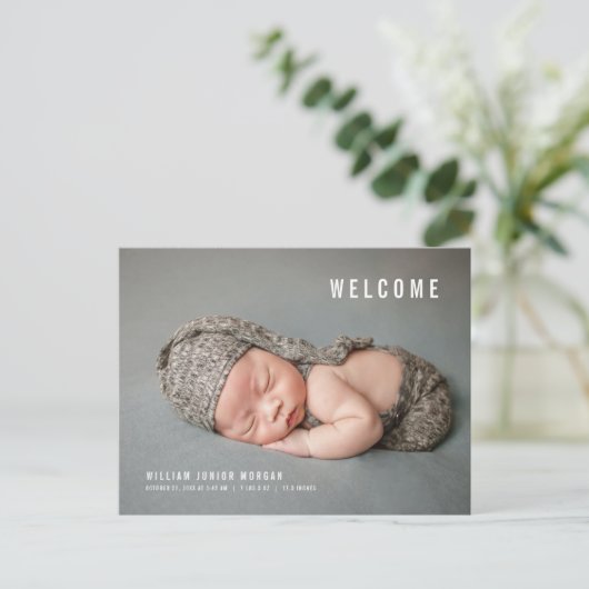 ミニマル生まれたばかりのム写真誕生のお知らせ ポストカード (スタンド正面)