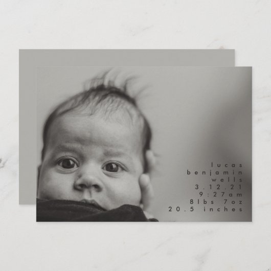 ミニマル男の赤ちゃん写真誕生のお知らせ 案内状 (正面/裏面)