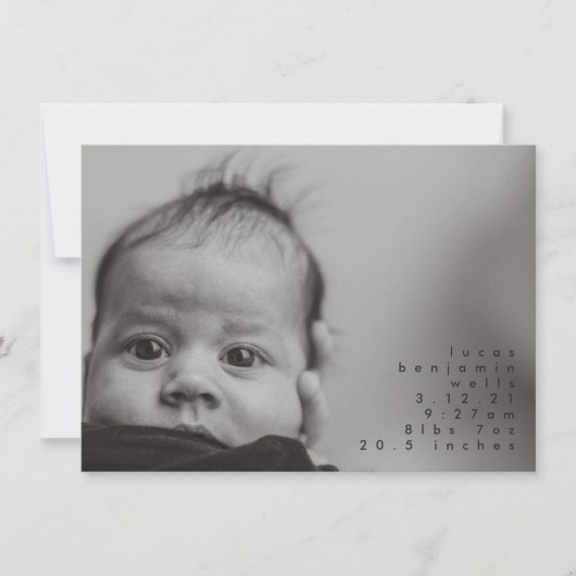 ミニマル男の赤ちゃん写真誕生のお知らせ 案内状 (正面)