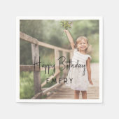 ミニマル男女兼用ハッピーバースデー写真 スタンダードカクテルナプキン (正面)