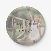 ミニマル男女兼用ハッピーバースデー写真 ペーパープレート (正面)