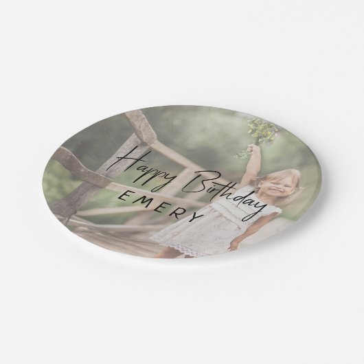 ミニマル男女兼用ハッピーバースデー写真 ペーパープレート (アングル)