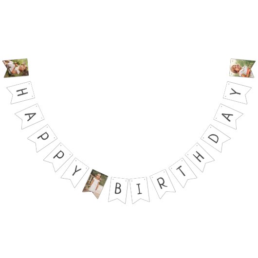 ミニマル男女兼用ハッピーバースデー大写真 バンティングフラッグ (全)