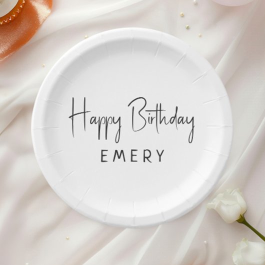 ミニマル男女兼用ハッピーバースデー（名前） ペーパープレート