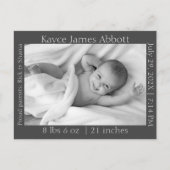 ミニマル男女兼用リストの灰色の誕生の発表 ポストカード (正面)