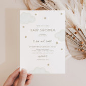 ミニマル男女兼用リストクラウド星ベビーシャワー 招待状