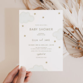 ミニマル男女兼用リストクラウド星ベビーシャワー 招待状