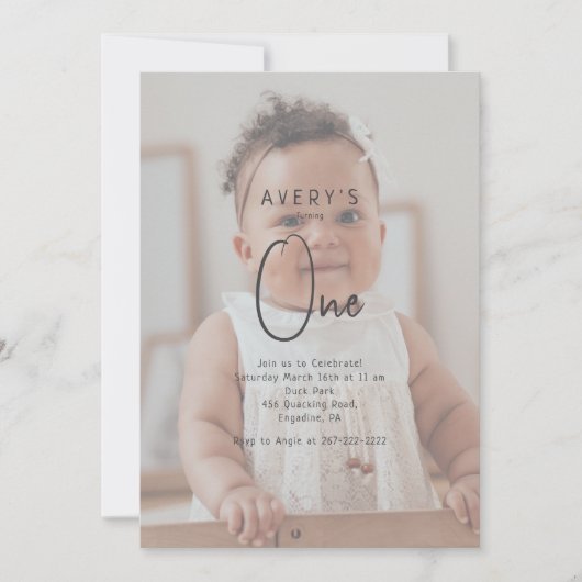 ミニマル男女兼用主義の写真1歳の誕生日 招待状 (正面)