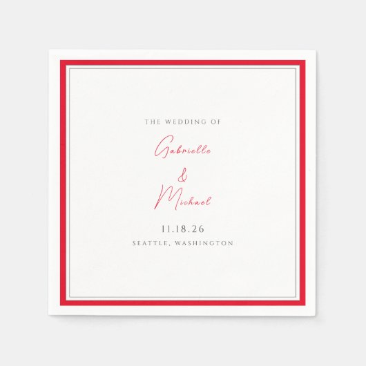 ミニマル白とさくらんぼレッド結婚ズ スタンダードカクテルナプキン (正面)