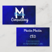 ミニマル白と青モノグラム 名刺 (正面/裏面)