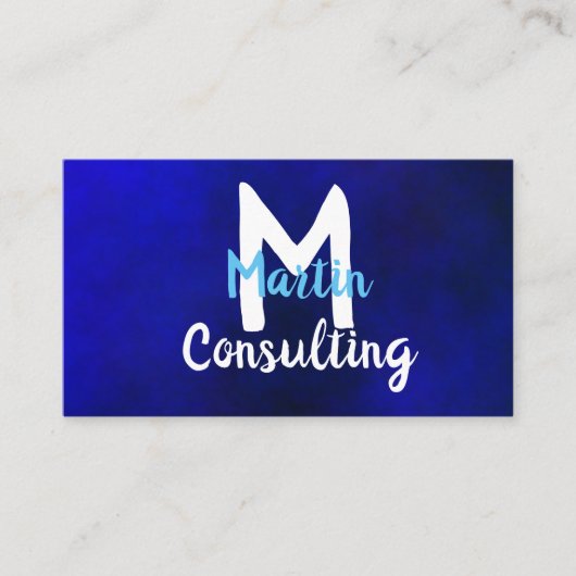 ミニマル白と青モノグラム 名刺 (正面)