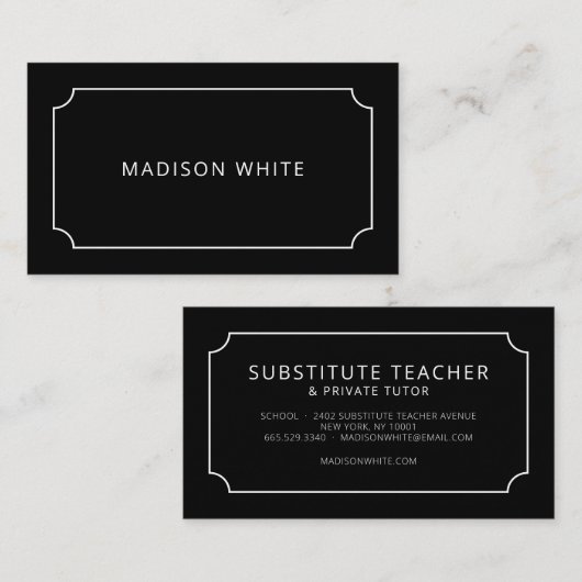 ミニマル白と黒のエレガントチケット縁ど 名刺 (正面/裏面)