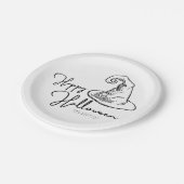 ミニマル白と黒の魔女ハットハロウィーン ペーパープレート (アングル)