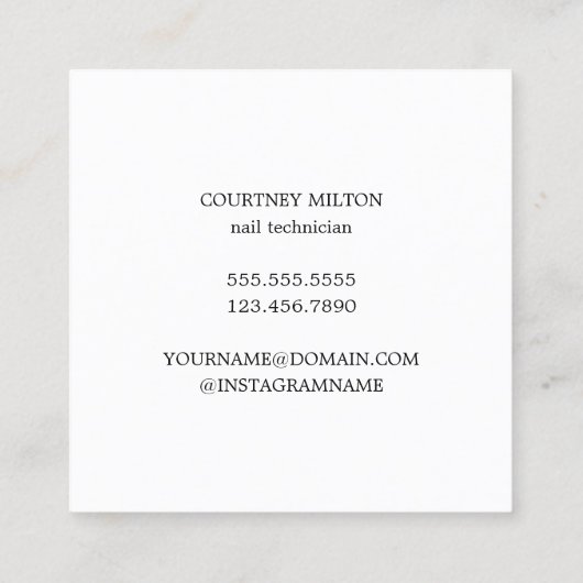 ミニマル白エレガントピンク爪、 ネイル スクエア名刺 (裏面)