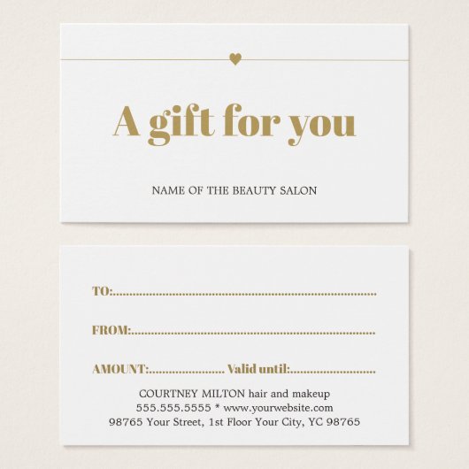 ミニマル白エレガントフェイク金ゴールド線ハート美しい (正面&裏面)