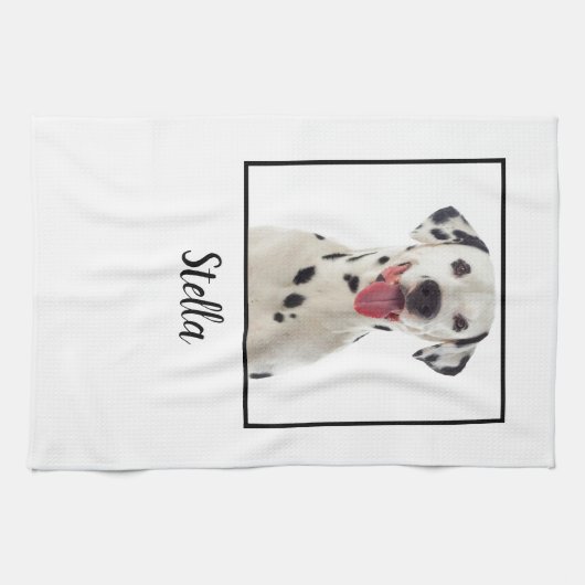 ミニマル白カスタム犬の写真 キッチンタオル (横)