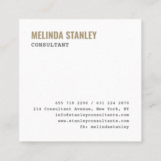 ミニマル白シック金ゴールドホイルエレガントカラーブロック スクエア名刺 (裏面)