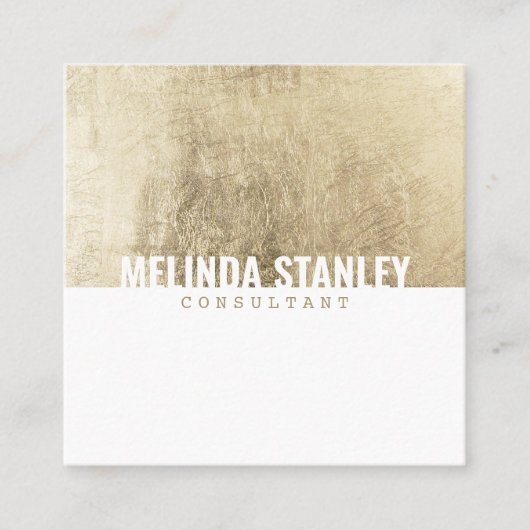 ミニマル白シック金ゴールドホイルエレガントカラーブロック スクエア名刺 (正面)