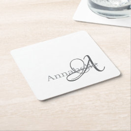 ミニマル白シンプルモノグラム名 スクエアペーパーコースター
