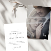 ミニマル白シンプルモノグラム結婚写真 招待状