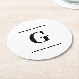ミニマル白シンプルモノグラム ラウンドペーパーコースター