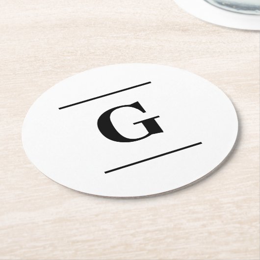 ミニマル白シンプルモノグラム ラウンドペーパーコースター (アングル)
