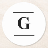 ミニマル白シンプルモノグラム ラウンドペーパーコースター (正面)