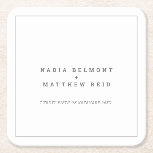 ミニマル白シンプル色結婚輪郭 スクエアペーパーコースター (正面)
