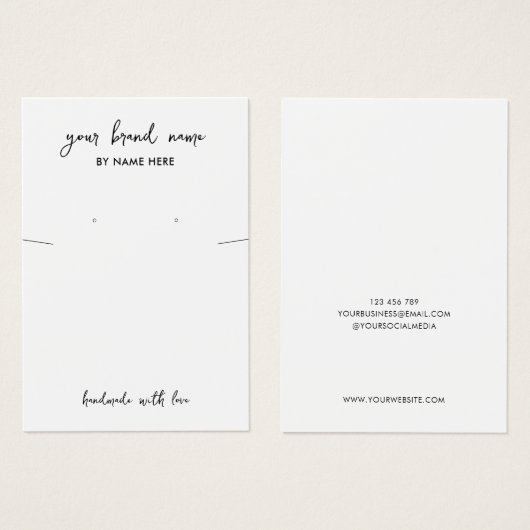 ミニマル白ジュエリーイヤリングディスプレイカード (正面&裏面)