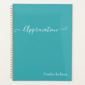 ミニマル白スクリプト評価ティール（緑がかった色）青 プランナー手帳 (正面)