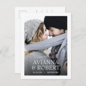 ミニマル白タイポグラフィ写真保存日時 案内ポストカード (正面/裏面)