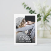 ミニマル白タイポグラフィ写真保存日時 案内ポストカード (スタンド正面)