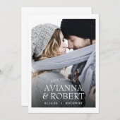 ミニマル白タイポグラフィ写真保存日時 案内状 (正面/裏面)