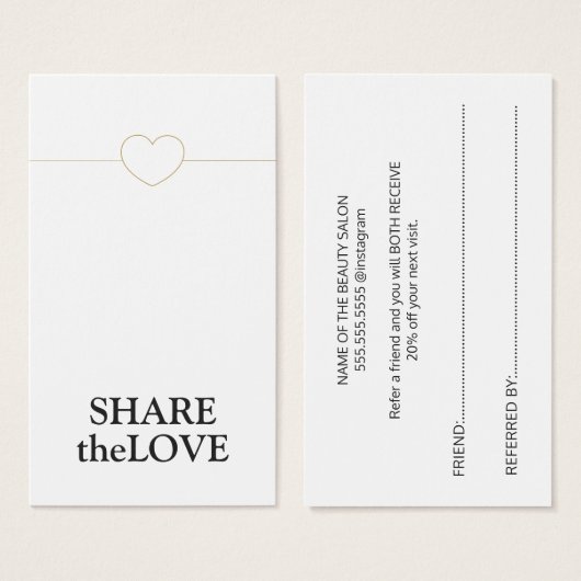 ミニマル白フェイク金ゴールド線ハート (正面&裏面)